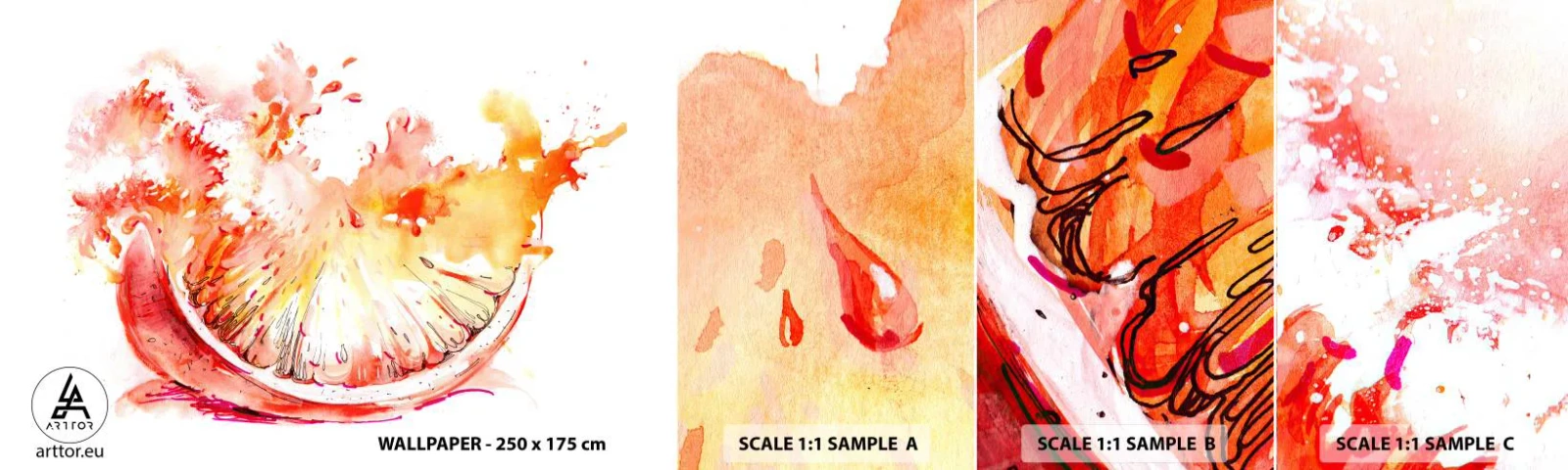 Fotobehang Staaltje Standard Eco - Sappige verfrissing - Abstractie, Oranje, Grafisch - 100x30 cm