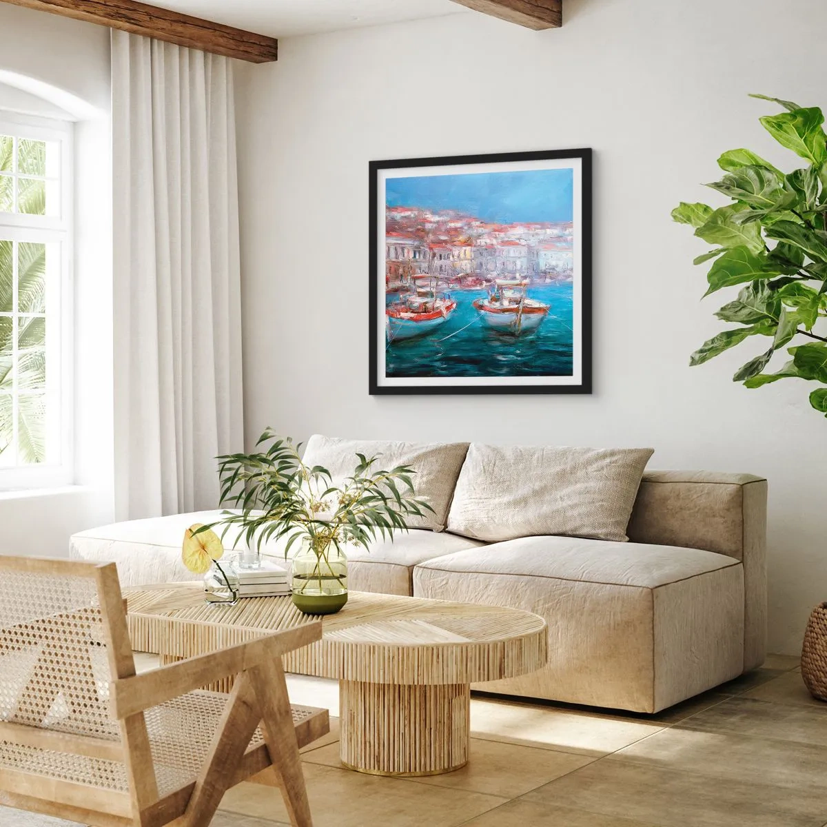 Poster in een zwarte lijst - Italiaanse baai - 50x50 cm