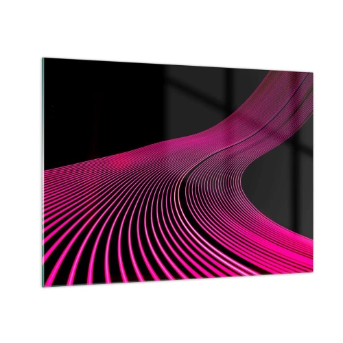Schilderen op glas - Roze lichtlijnen op een zwarte achtergrond - 70x50cm - Avenue van licht - Moderne wanddecoratie voor woonkamer en slaapkamer ARTTOR