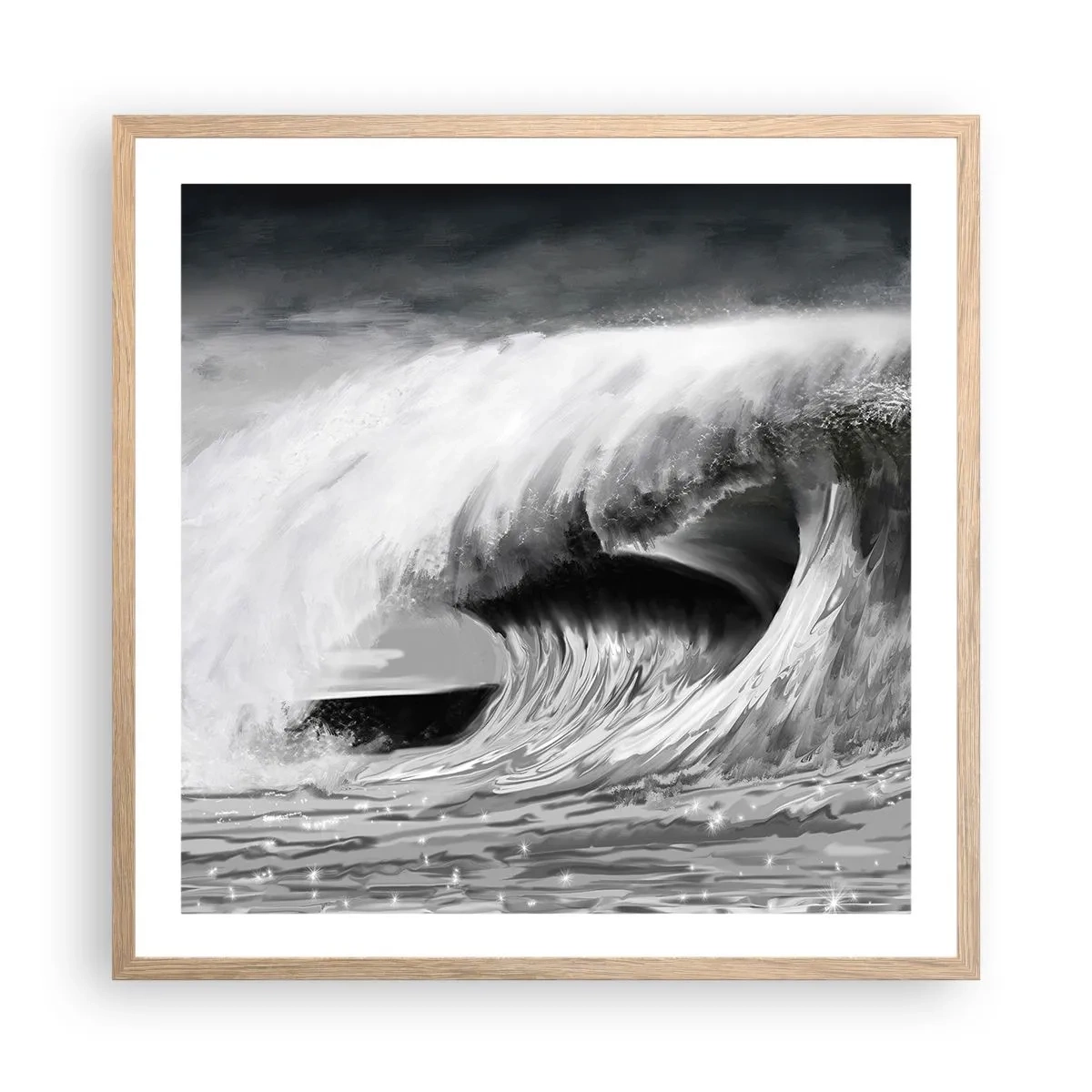 Een poster in een licht eiken lijst - De woede van de oceaan - 60x60 cm