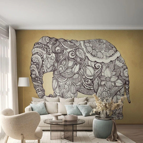 Fotobehang Premium Canvas - De olifant heeft zichzelf bedekt - Olifant, Indisch, Dier - 450x315 cm