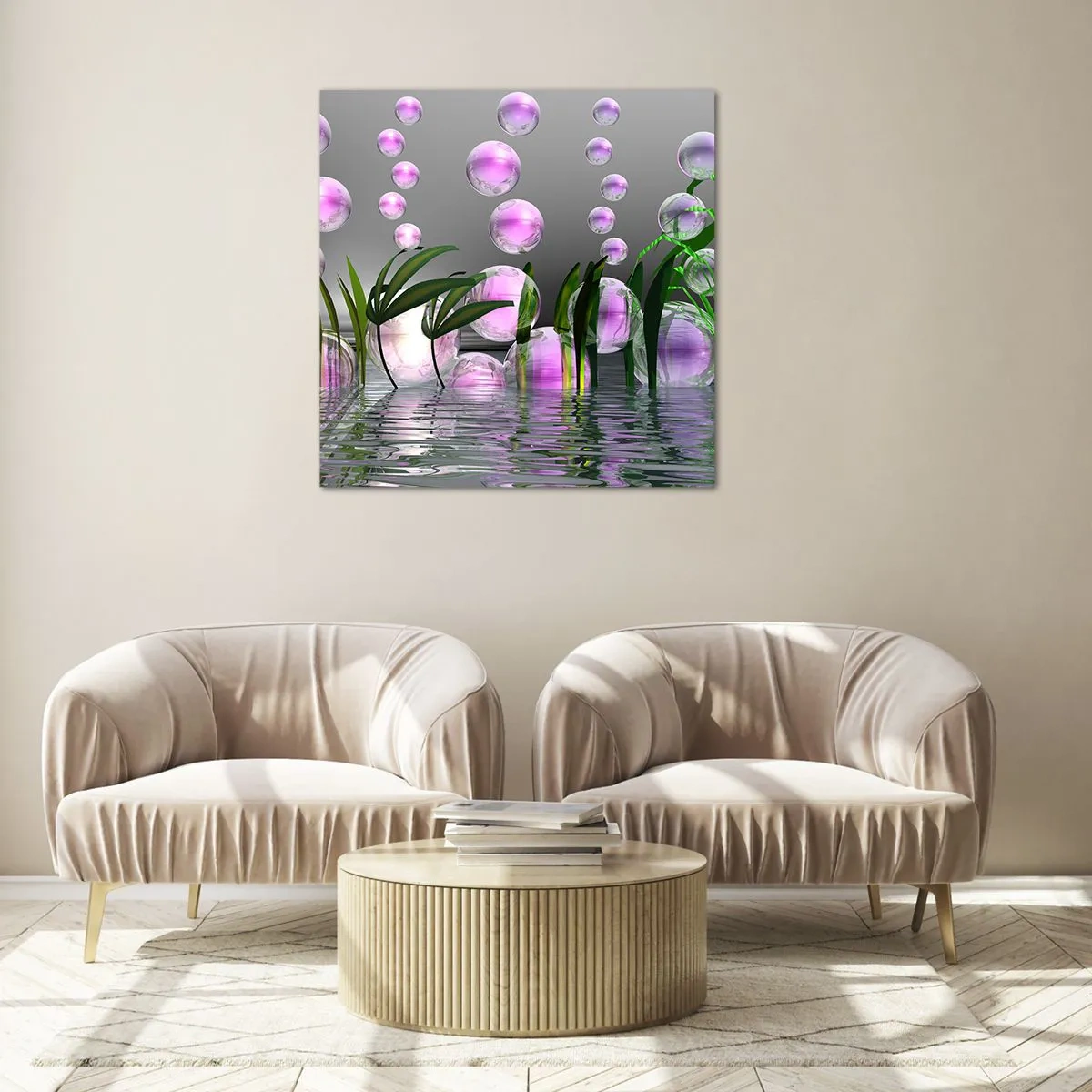 Schilderen op glas - Een reflecterende compositie van lichtheid en leven - 70x70 cm