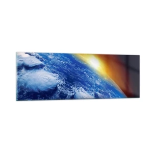 Schilderen op glas - Zonsopgang boven de blauwe planeet - 90x30 cm