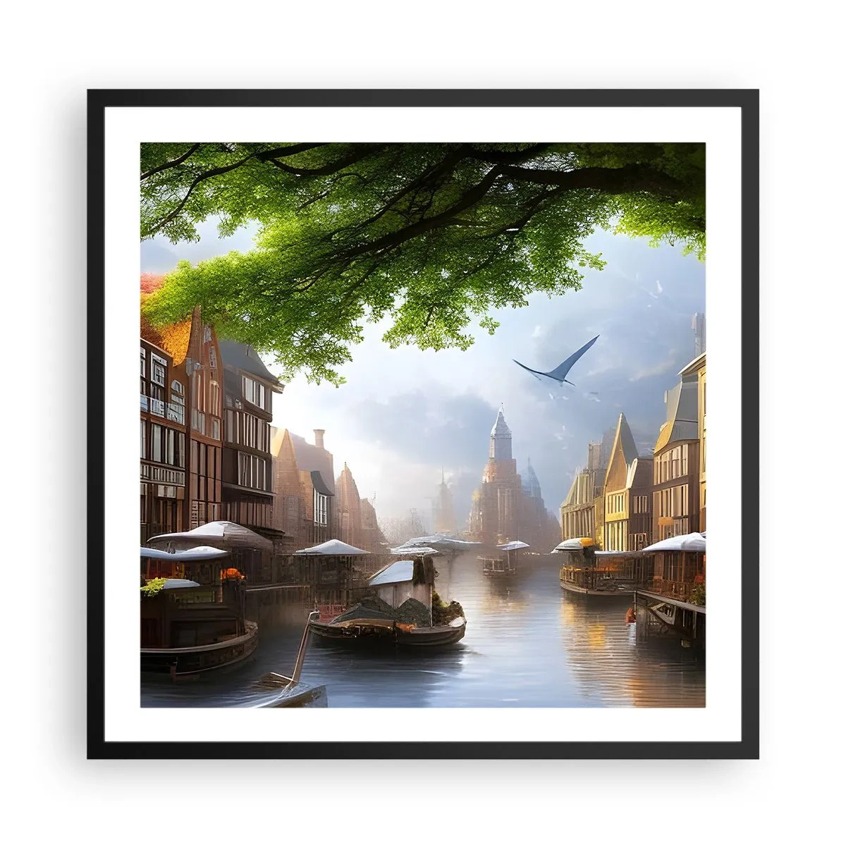 Poster in een zwarte lijst - Hollands stadsbeeld - 60x60 cm
