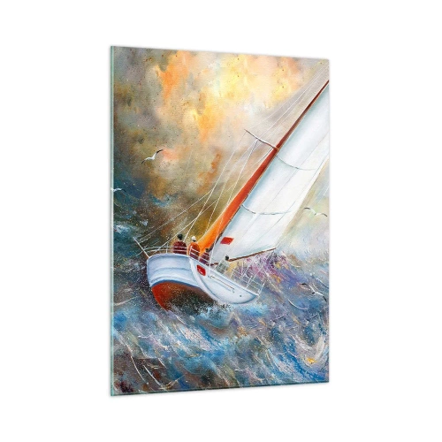 Schilderen op glas - Lopend op de golven  - 50x70 cm