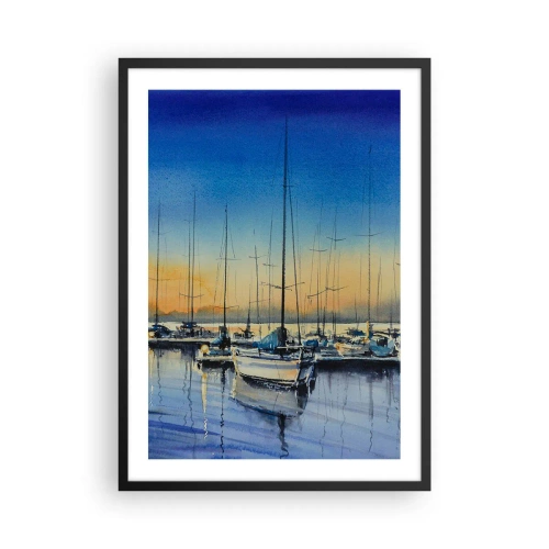 Poster in een zwarte lijst - Een schilderachtig tafereel van zeilboten in een haven bij zonsondergang - 50x70cm - Einde van een goede dag - Moderne wanddecoratie voor woonkamer en slaapkamer ARTTOR