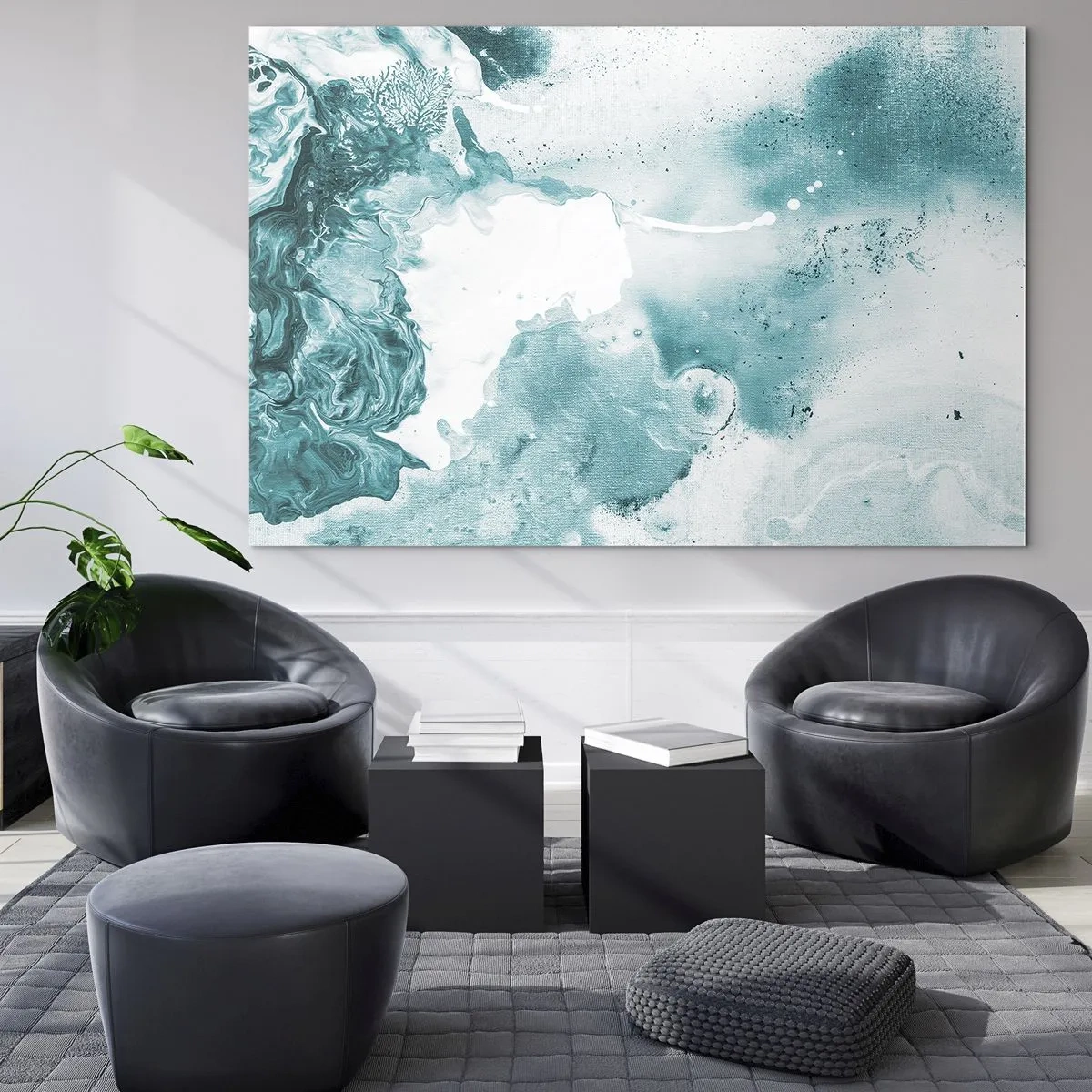 Schilderen op glas - Moerast van blauw - 100x70 cm