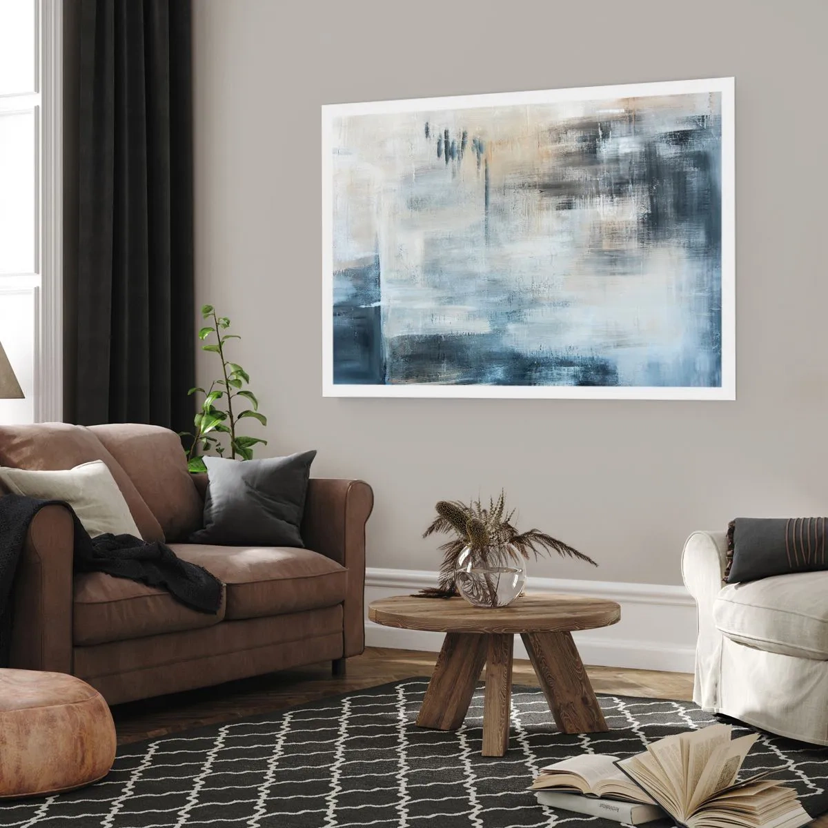 Poster - Achter het blauwe gordijn - 91x61 cm