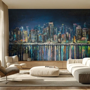 Zelfklevend Fotobehang Deluxe Sticker - Cascade van lichten - Stad, Architectuur, Rivier - 250x175 cm