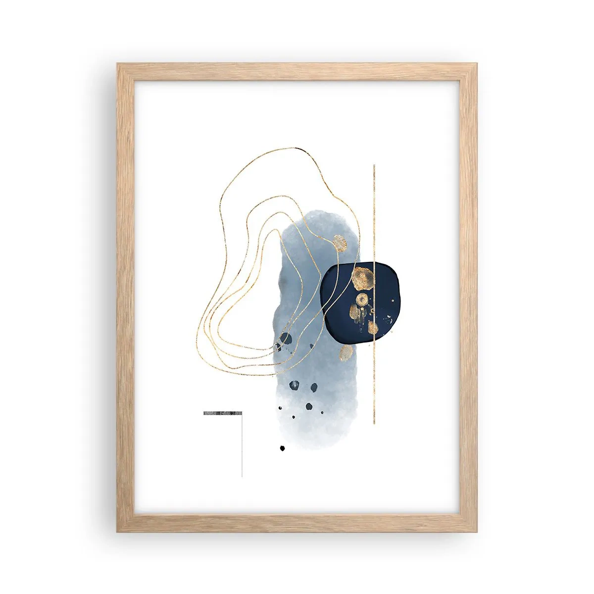 Een poster in een licht eiken lijst - Blauw en goud fantasie - 30x40 cm