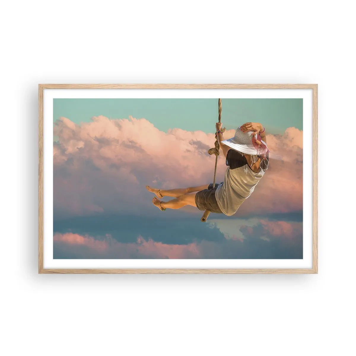 Een poster in een licht eiken lijst - Plezier in de wolken - 91x61 cm