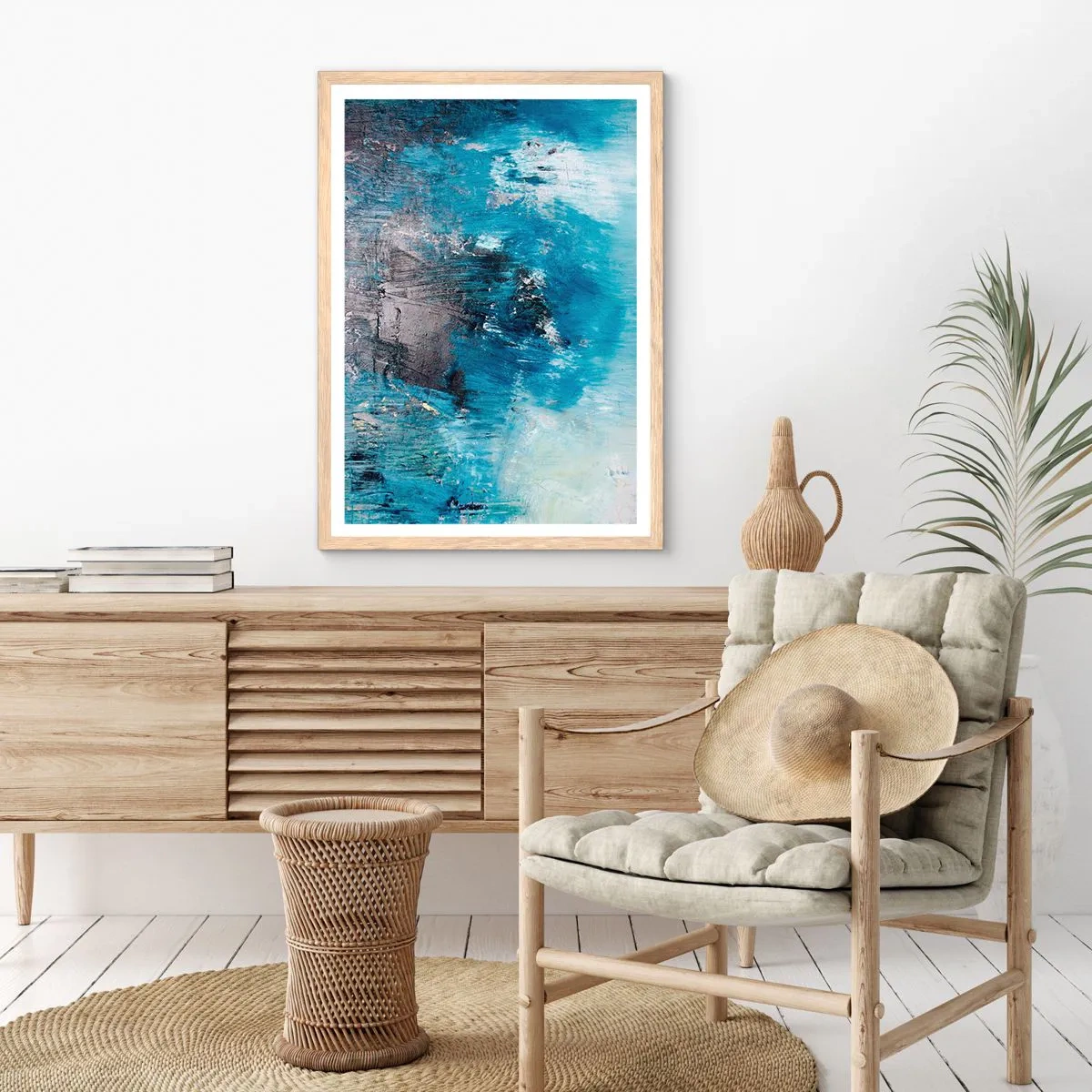 Een poster in een licht eiken lijst - Rhapsody in Blauw - 61x91 cm