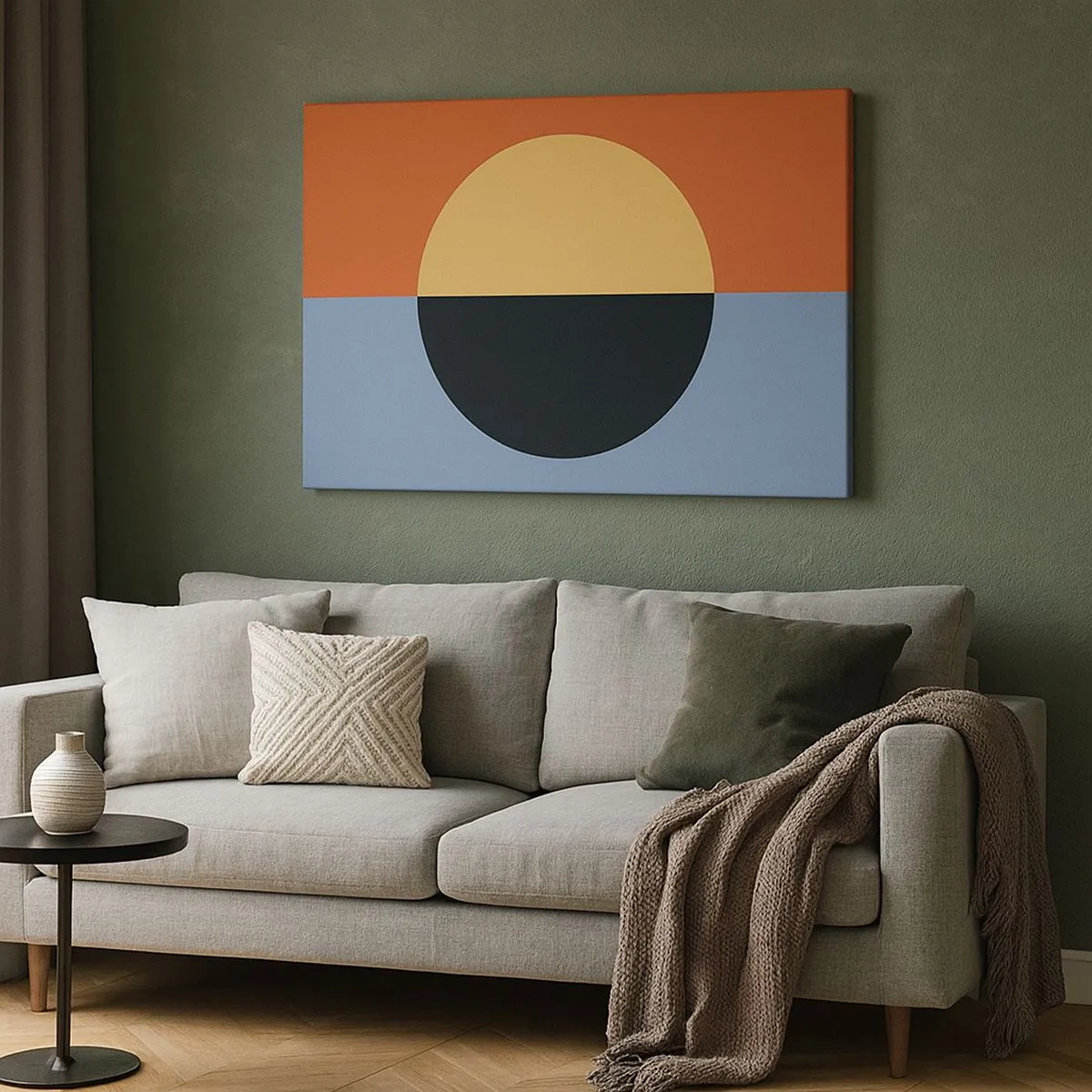 Schilderen op canvas - Geometrische abstractie met contrasterende kleuren - 70x50cm - Een compositie van warmte en koelte - Moderne wanddecoratie voor woonkamer en slaapkamer ARTTOR