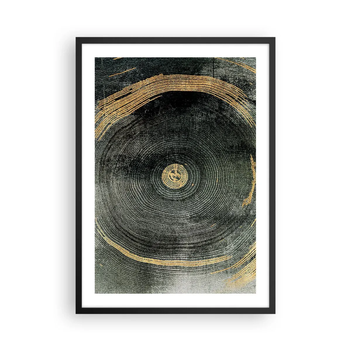 Poster in een zwarte lijst - Abstracte houtnerf in goud- en zwarttinten - 50x70cm - Veranderen en zijn - Moderne wanddecoratie voor woonkamer en slaapkamer ARTTOR