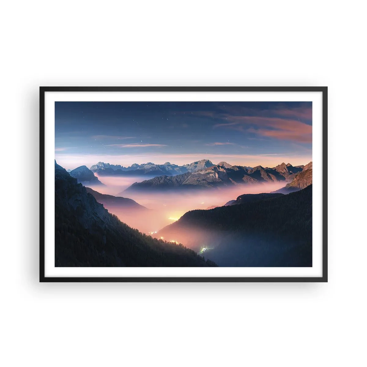 Poster in een zwarte lijst - Licht in de dalen - 91x61 cm