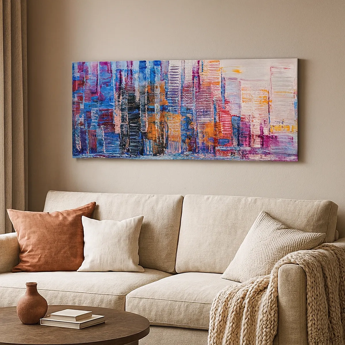 Schilderen op canvas - Een vrolijke metropool - 30x30 cm
