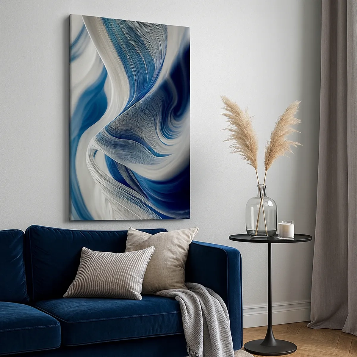 Schilderen op canvas - De vloeibaarheid van blauw en wit - 50x70 cm