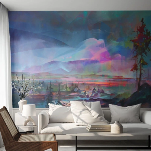 Fotobehang Standard Eco - Onder een welwillende hemel - Abstractie, Landschap, Bergen - 500x350 cm