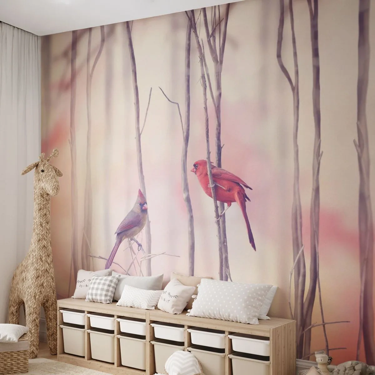 Fotobehang Standard Eco - Verhaal van het roze woud - Vogel, Natuur, Woud - 400x280 cm