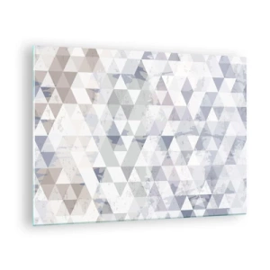 Schilderen op glas - Geometrisch driehoekspatroon in neutrale tinten grijs en beige - 70x50cm - In ritme op drie - Moderne wanddecoratie voor woonkamer en slaapkamer ARTTOR