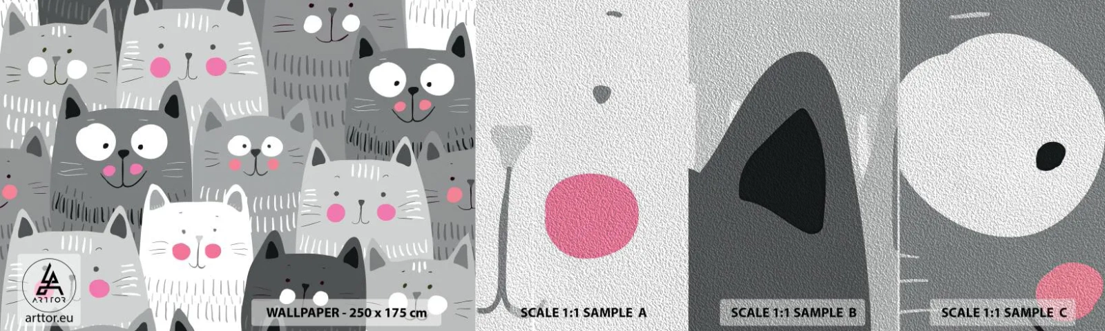 Fotobehang Monster Premium Sand - De wereld van de kat - Voor kinderen, Kat, Dieren - 100x30 cm