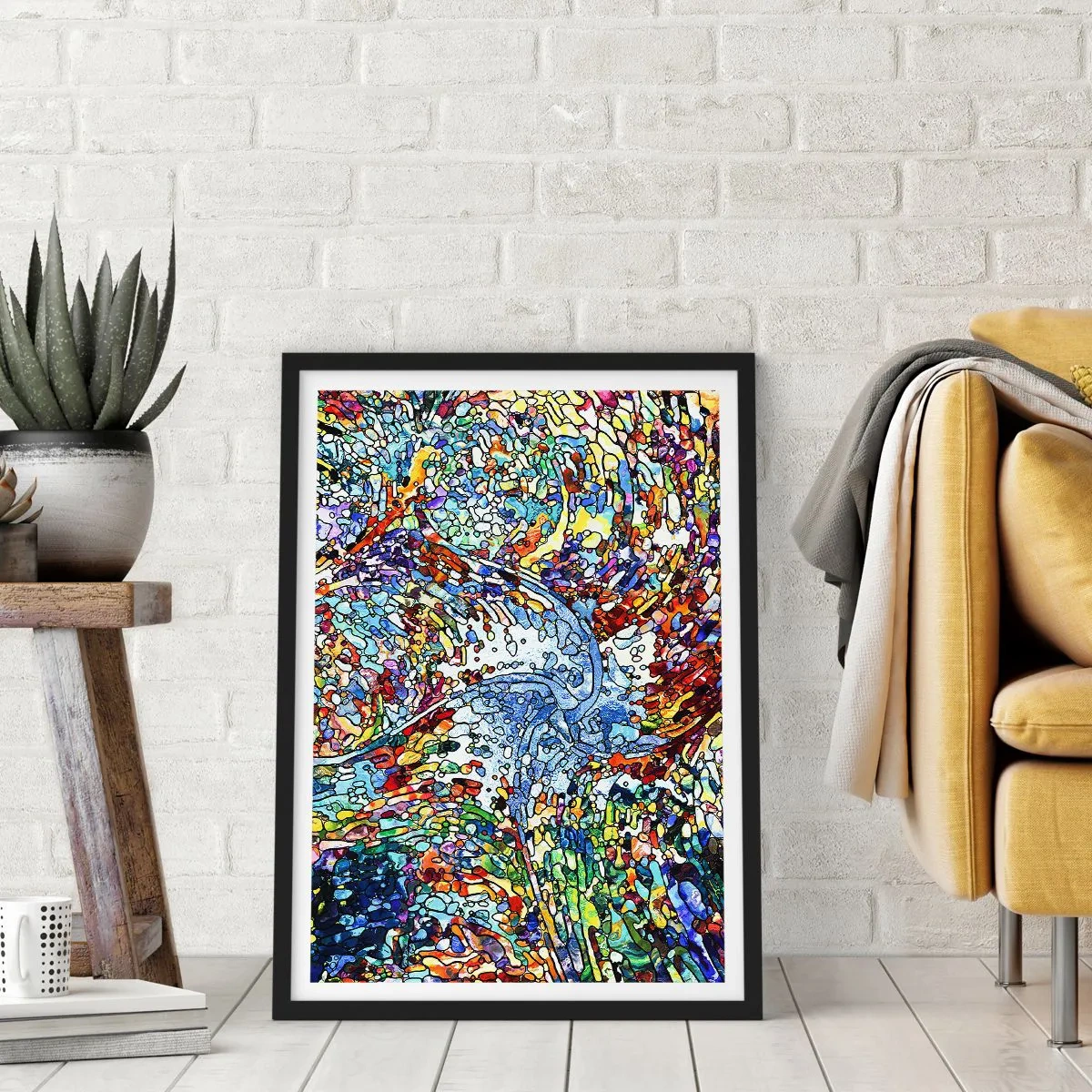 Poster in een zwarte lijst - Glas in lood druppel - 40x50 cm