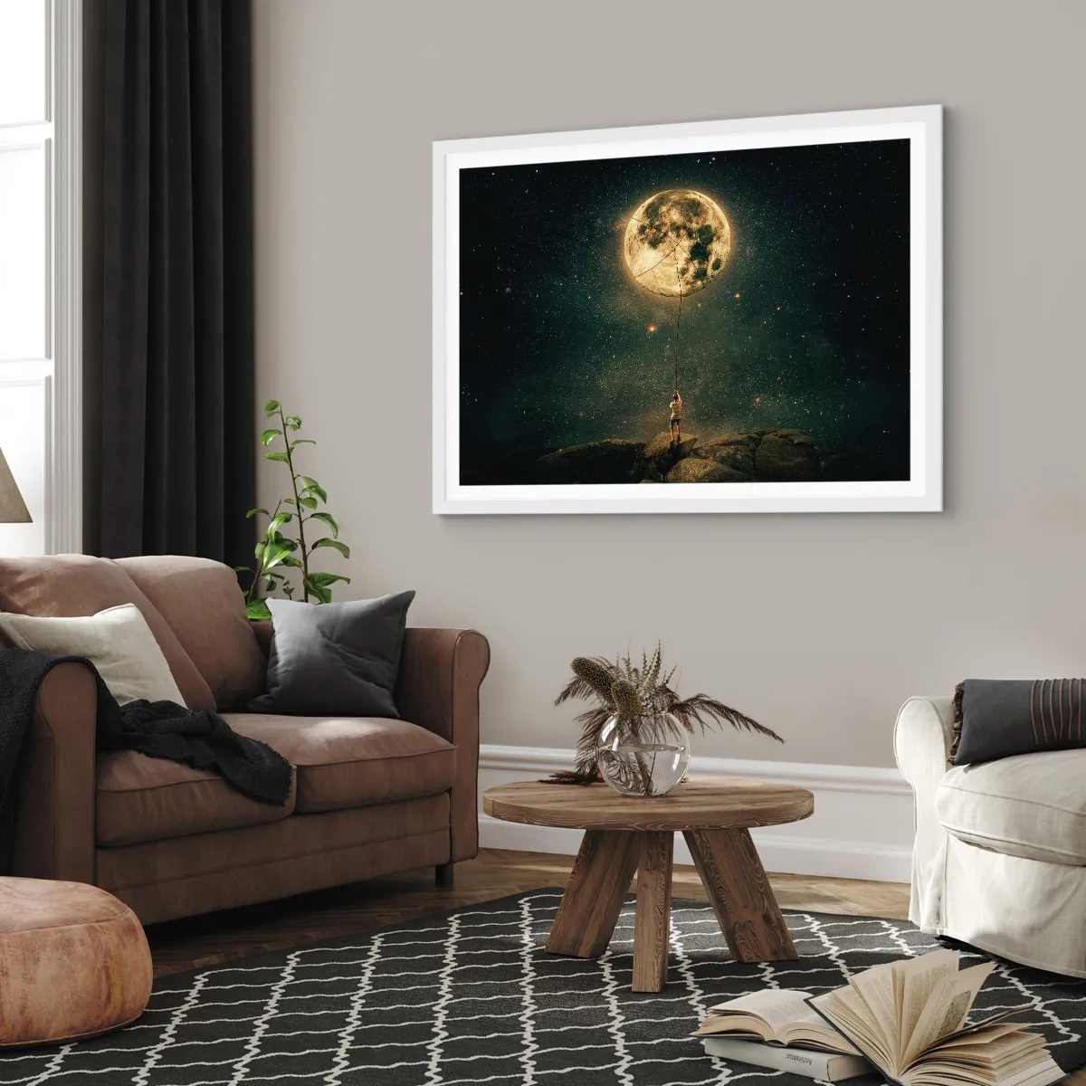 Poster in een witte lijst - Iemand die de maan heeft gestolen - 100x70 cm