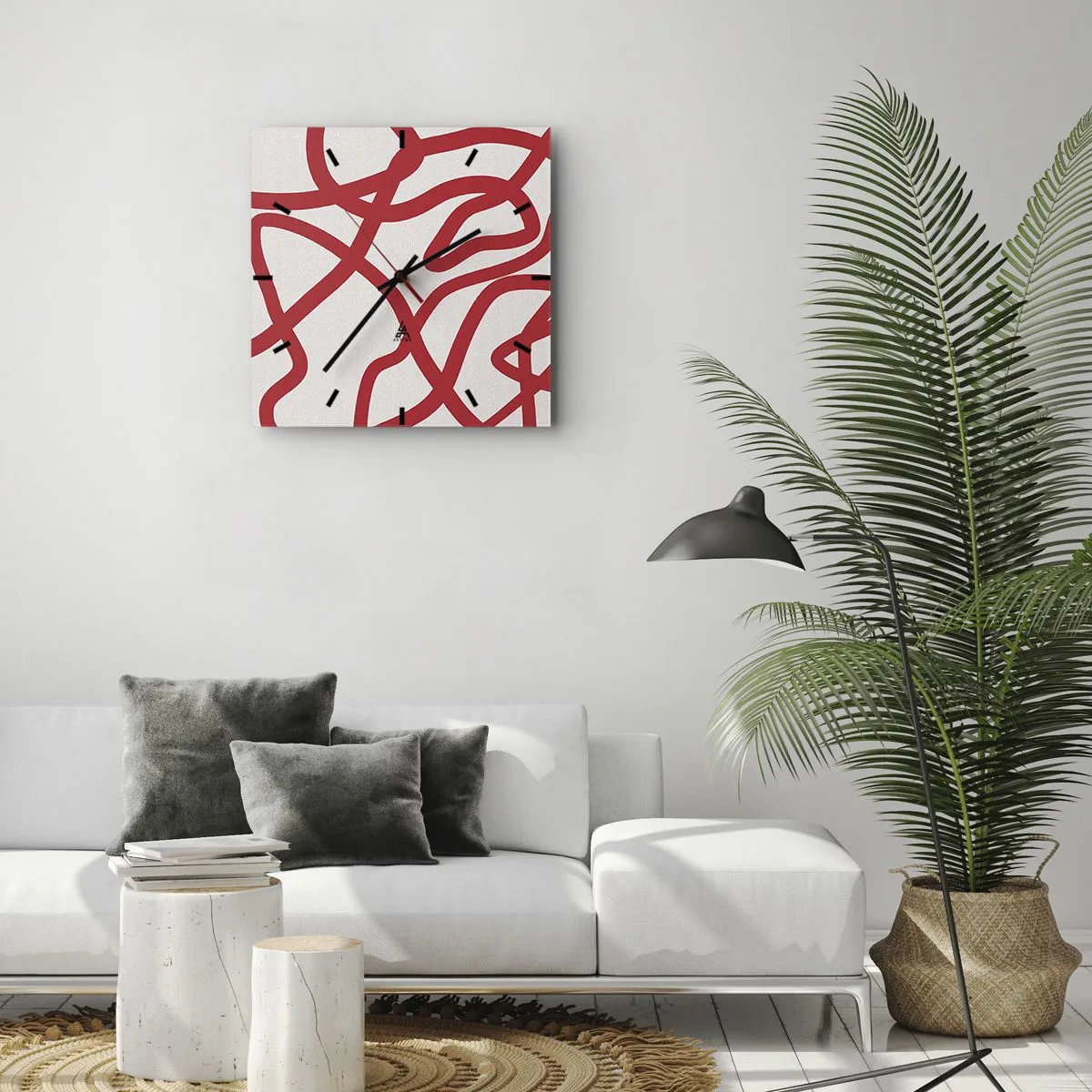 Wandklok - Klok - Rood op wit - 30x30 cm