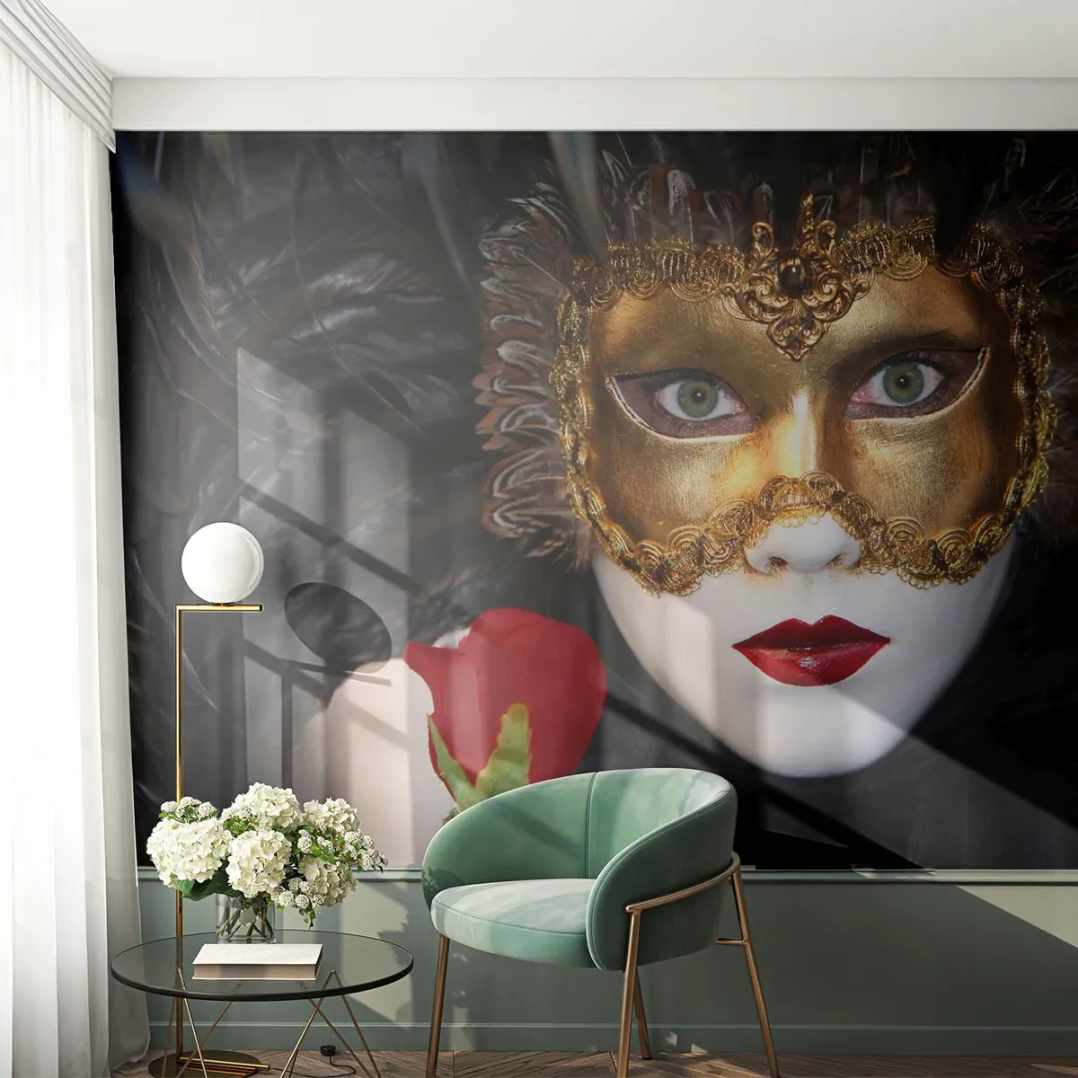 Fotobehang op maat Premium Canvas - Het leven is een grote bal - Kap, Roos, rode lippen