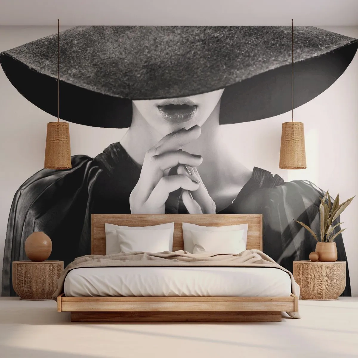 Zelfklevend Fotobehang Deluxe Sticker - Verborgen schoonheid - Vrouw In Een Hoed, Dameshanden, Mode - 100x70 cm