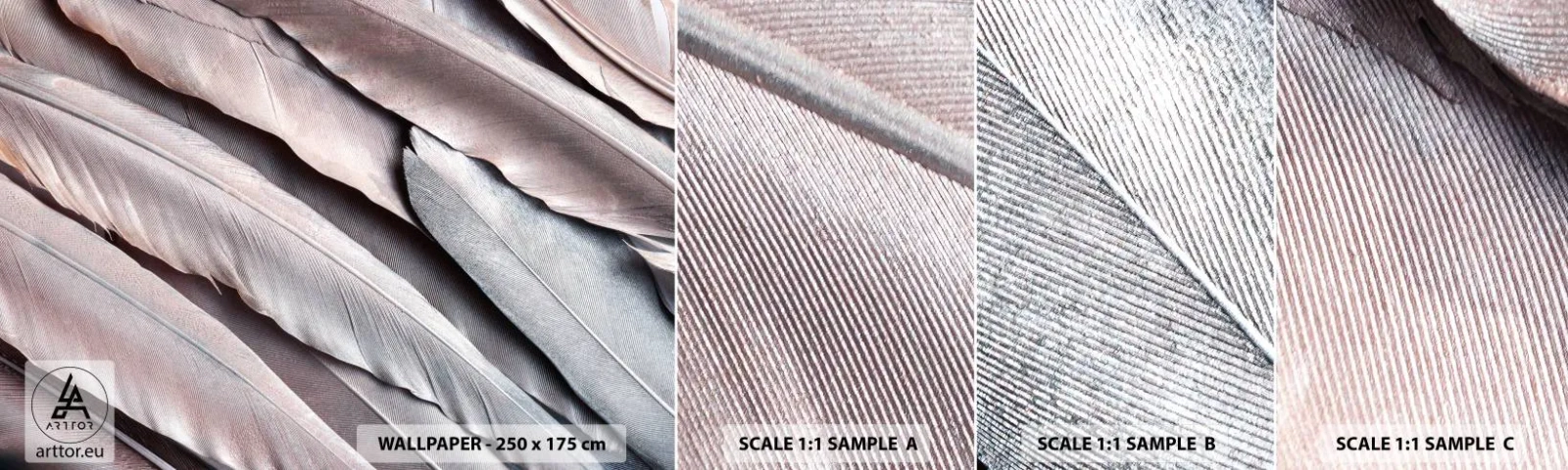 Fotobehang Monster Zelfklevend Deluxe Sticker - In roze zilver - Vogelveer, Grafisch, Boho - 100x30 cm