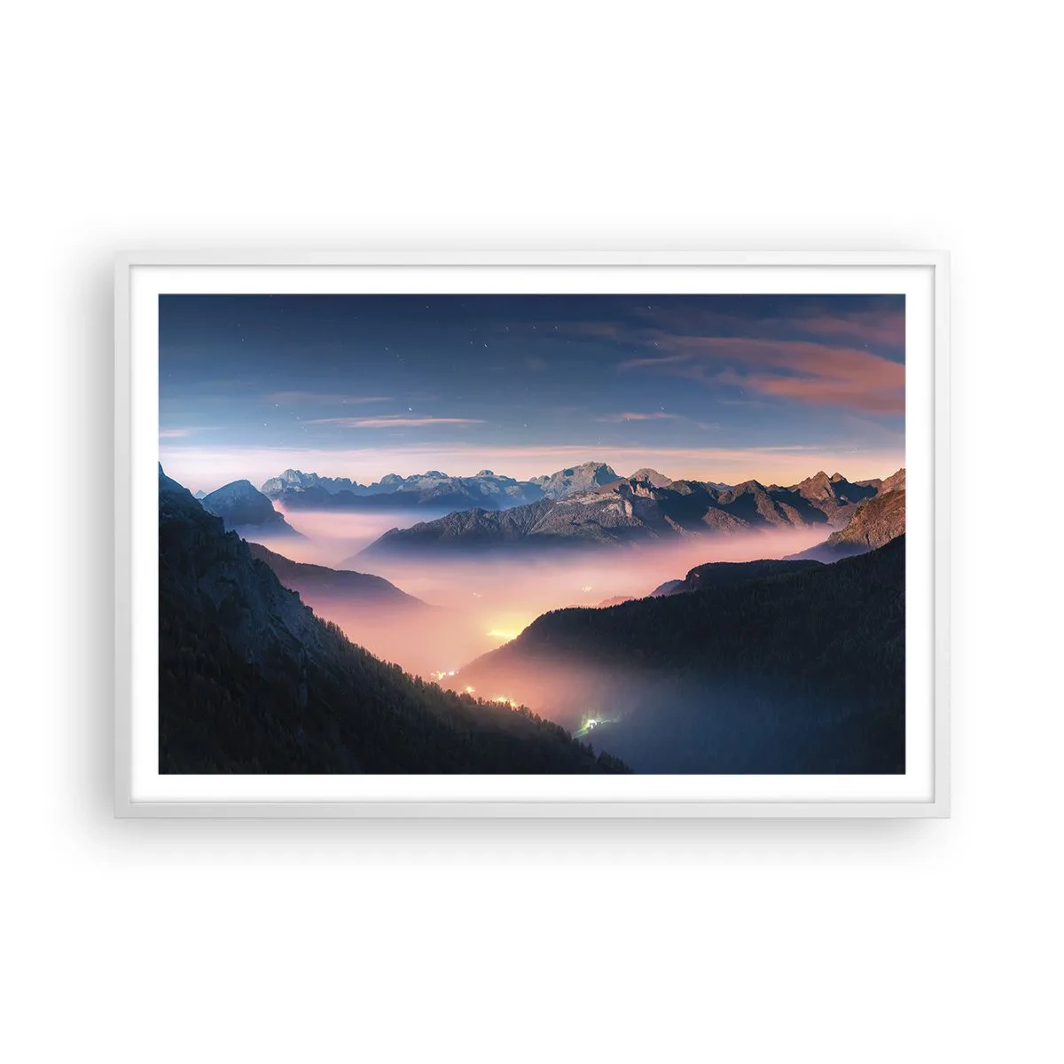 Poster in een witte lijst - Licht in de dalen - 91x61 cm