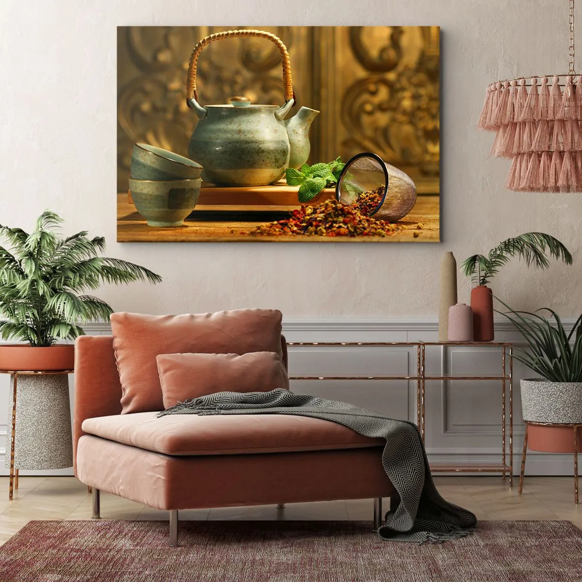 Schilderen op canvas - Verhandeling over het drinken van thee - 100x70 cm