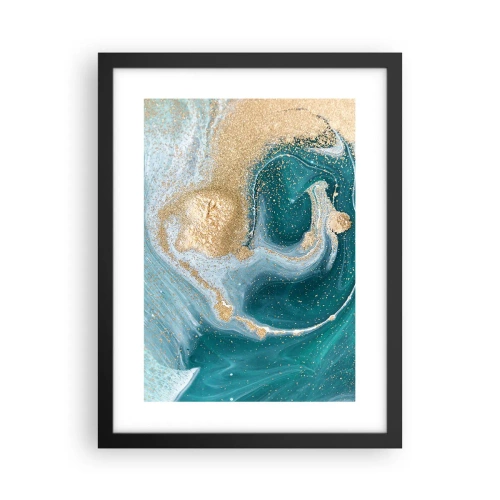 Poster in een zwarte lijst - Een werveling van goud en turkoois - 30x40 cm
