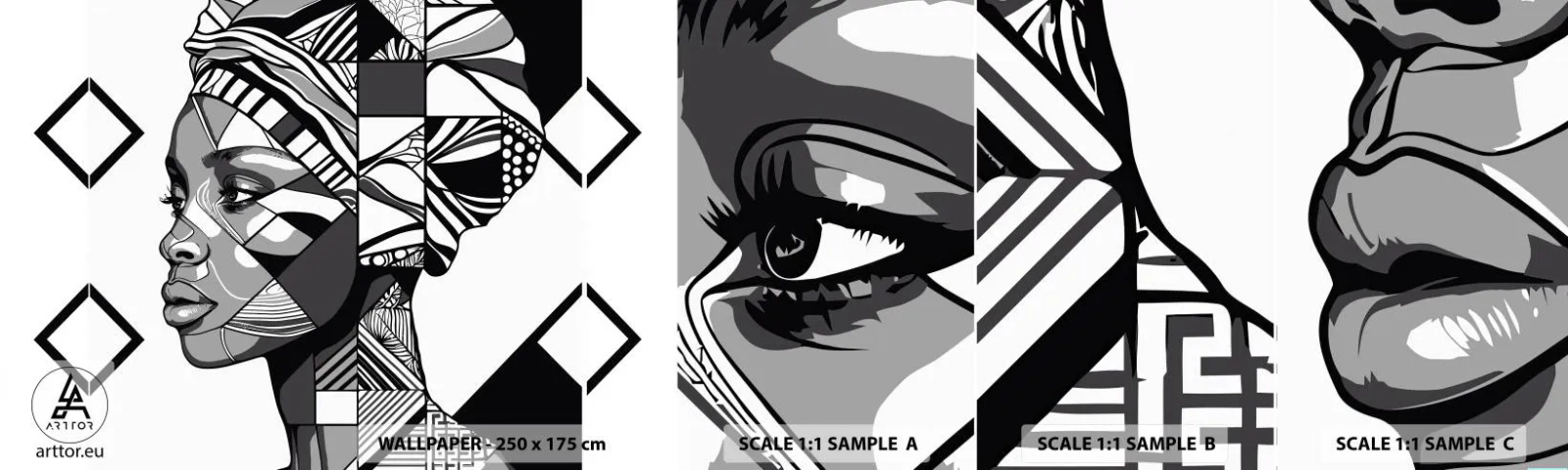 Fotobehang Monster Zelfklevend Deluxe Sticker - Etnisch portret - Portret, Afro-Amerikaans, Tulband - 100x30 cm