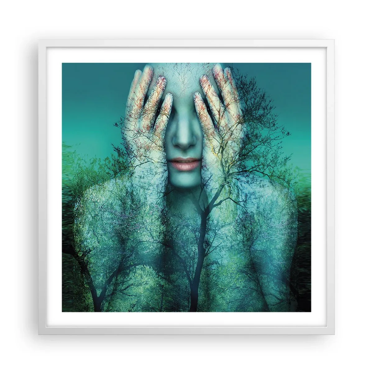 Poster in een witte lijst - Ondergedompeld in blauw - 60x60 cm