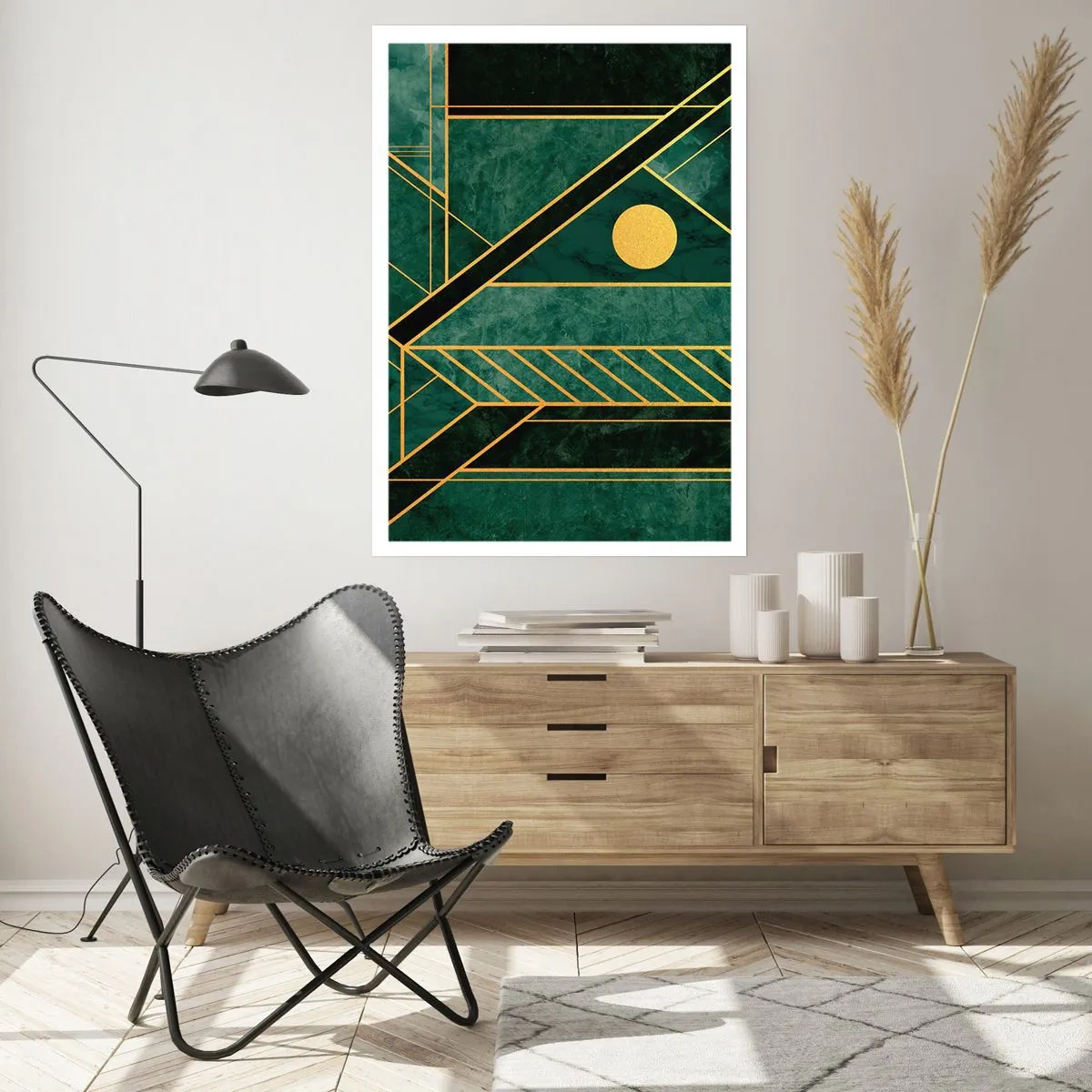 Poster - Dynamiek van goud en azuur - 30x40 cm