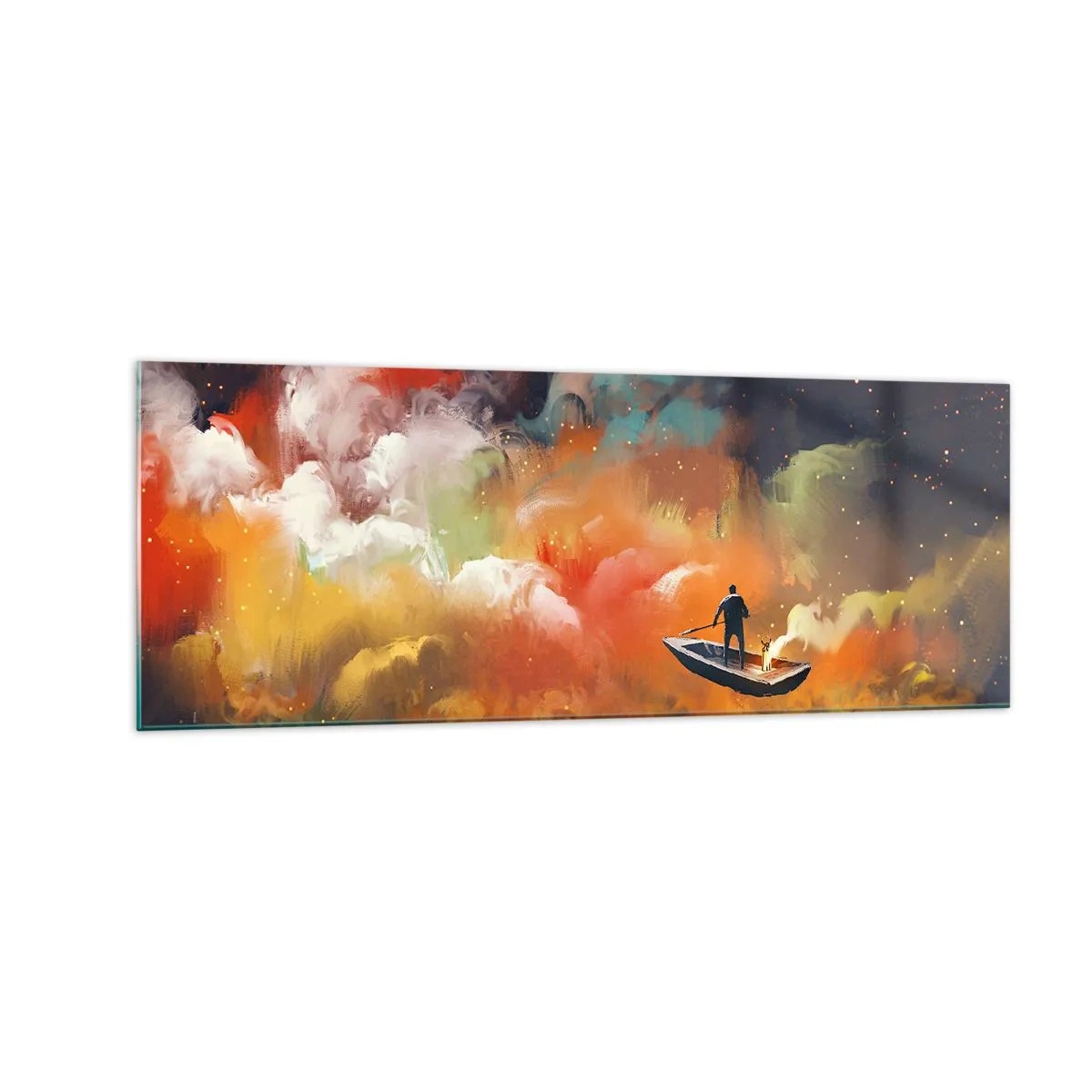 Schilderen op glas - Met de boot door de sterrenstelsel - 140x50 cm