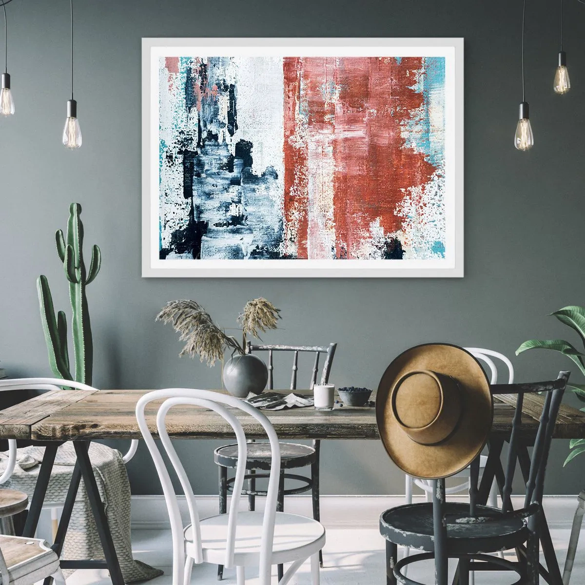 Poster in een witte lijst - Fifty Fifty abstract - 100x70 cm