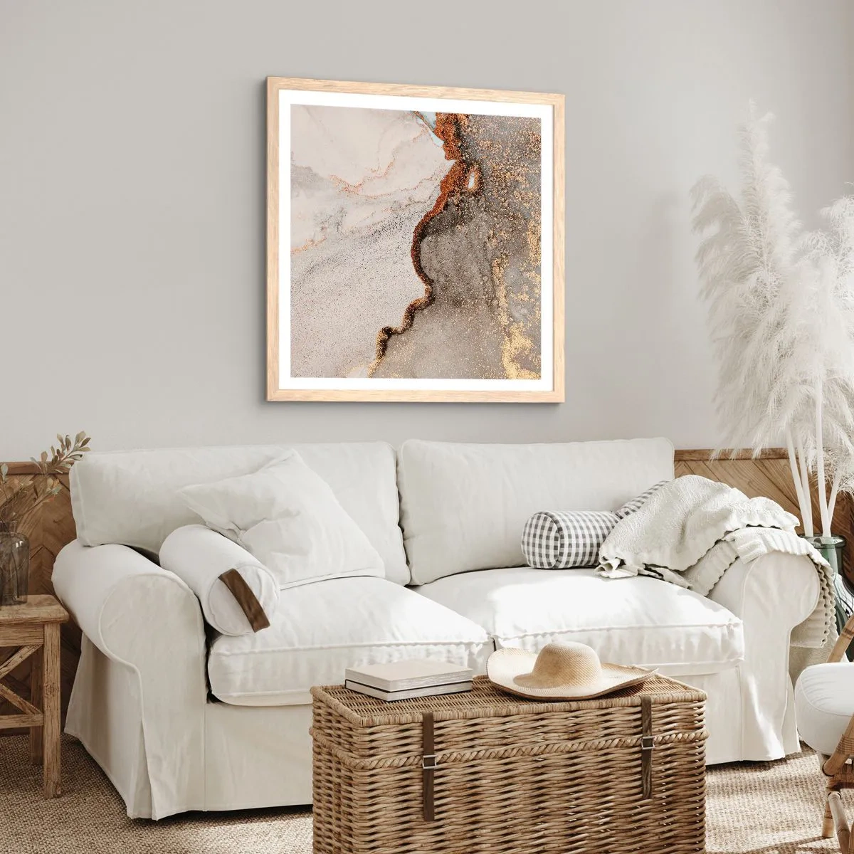 Een poster in een licht eiken lijst - Op de grens van kleuren - 50x50 cm