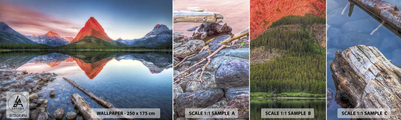 Fotobehang Monster Zelfklevend Deluxe Sticker - Warmte en koude - Landschap, Bergen, Woud - 100x30 cm