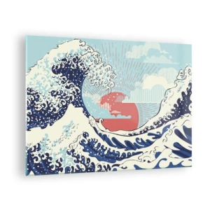 Schilderen op glas - Een gestileerde golf geïnspireerd door Japanse kunst - 70x50cm - Van Japanse inspiratie - Moderne wanddecoratie voor woonkamer en slaapkamer ARTTOR