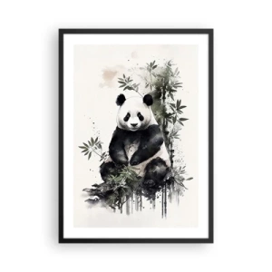 Poster in een zwarte lijst - Aquarelpanda omringd door bamboebladeren - 50x70cm - Groeten uit China - Moderne wanddecoratie voor woonkamer en slaapkamer ARTTOR