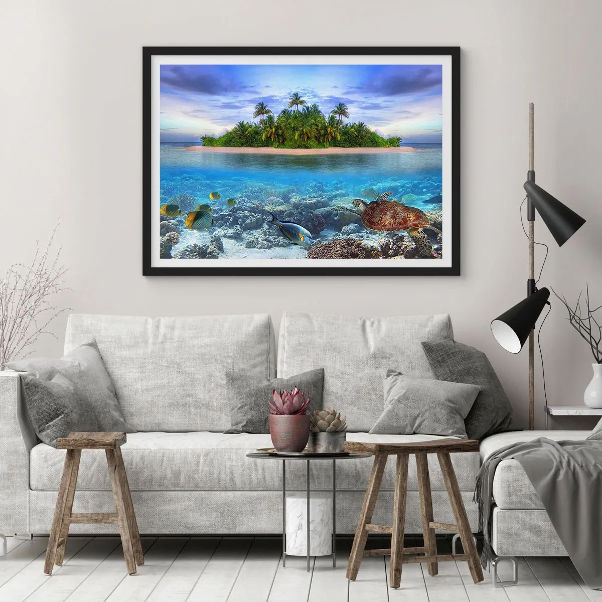 Poster in een zwarte lijst - Hemels eiland nodigt je uit - 40x30 cm