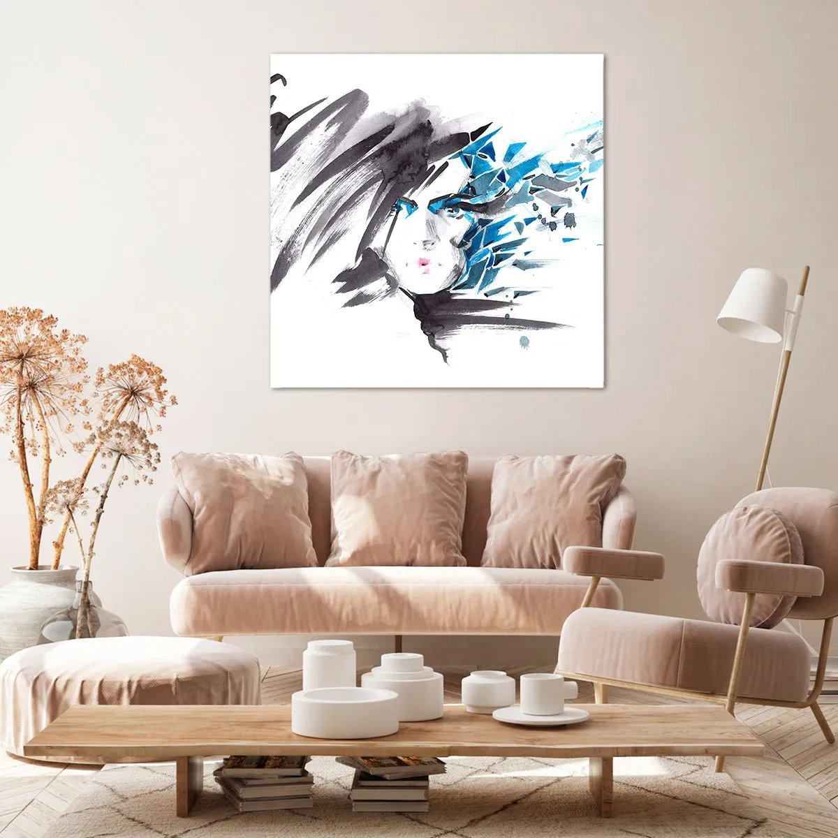 Schilderen op canvas - Sensueel portret in grijs en blauw - 40x40 cm