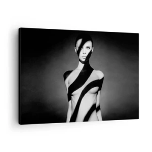 Schilderen op canvas - Zwart-witportret van een vrouw in licht en schaduw - 70x50cm - In glans en schaduw - Moderne wanddecoratie voor woonkamer en slaapkamer ARTTOR