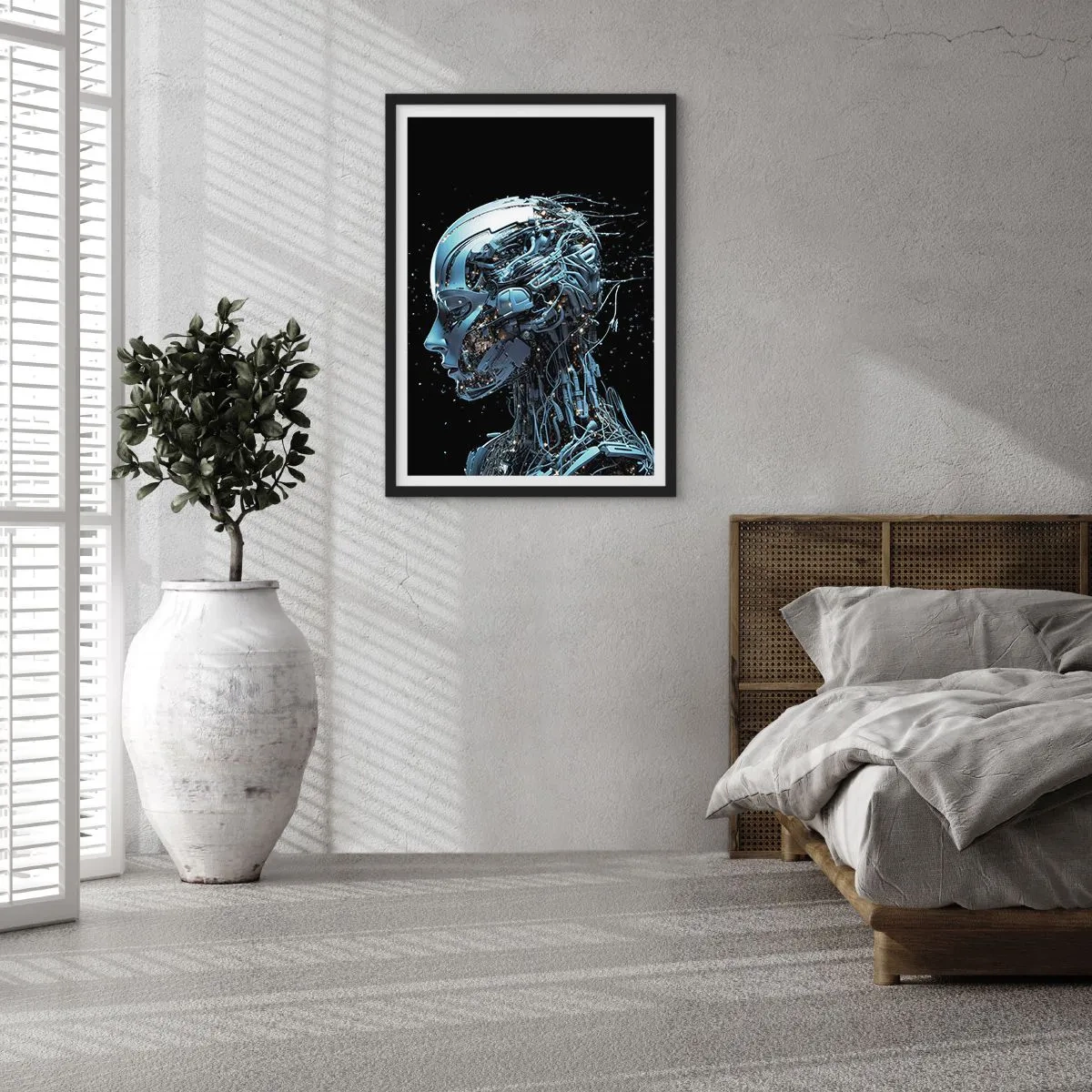 Poster in een zwarte lijst - Cybernetisch figuur in futuristische stijl - 50x70cm - Technologie is een vrouw - Moderne wanddecoratie voor woonkamer en slaapkamer ARTTOR