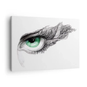 Schilderen op canvas - Artistiek oog met groene iris en getekende details - 70x50cm - Mooi en klaar om aan te vallen - Moderne wanddecoratie voor woonkamer en slaapkamer ARTTOR