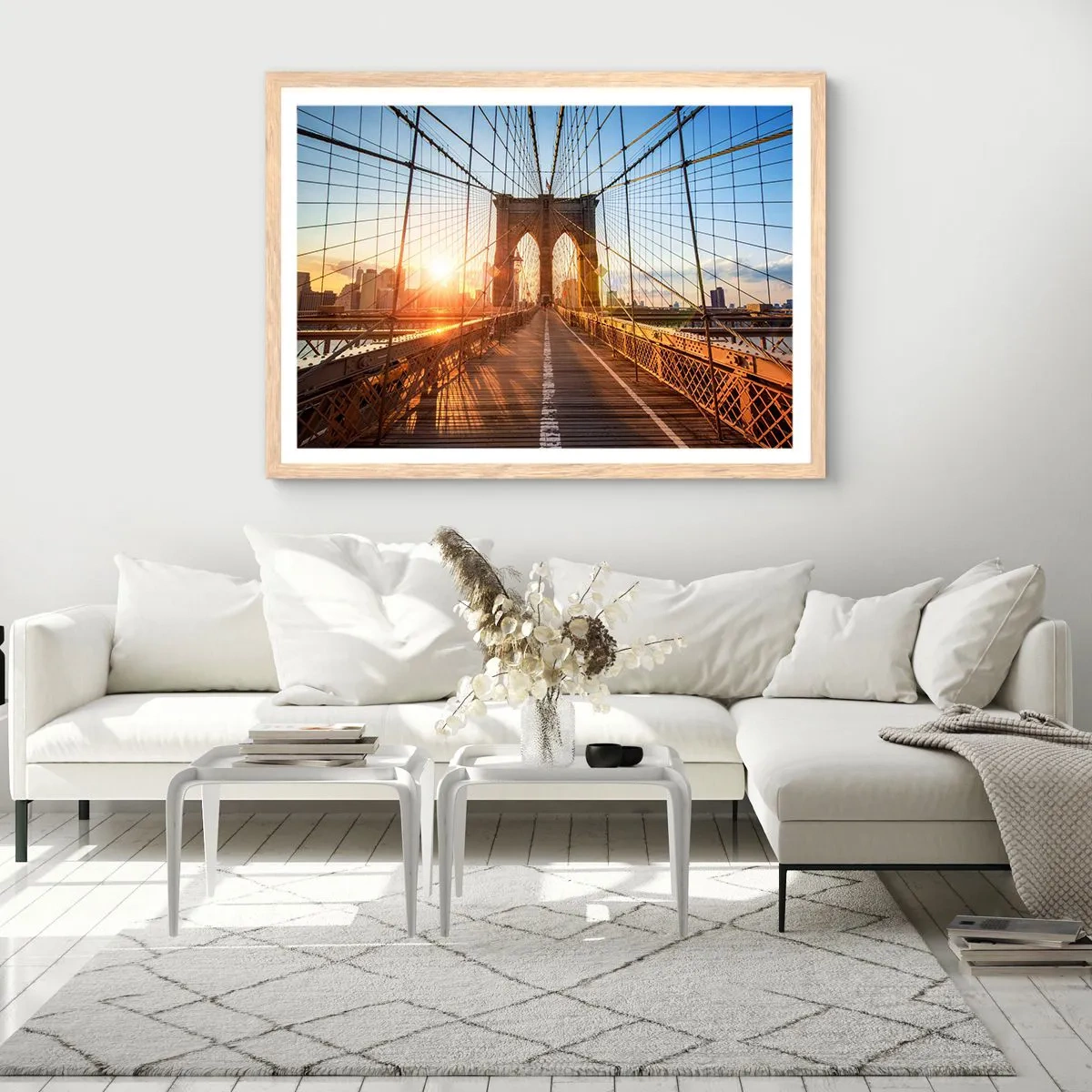 Een poster in een licht eiken lijst - Op de gouden brug - 91x61 cm