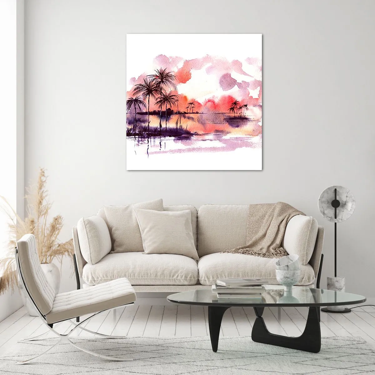 Schilderen op glas - De rust van de tropen in het rood - 60x60 cm